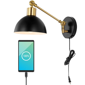 Lisa 18" Swing Arm Modern Midcentury Iron USB Charging Port LED Sconce - JONATHAN Y